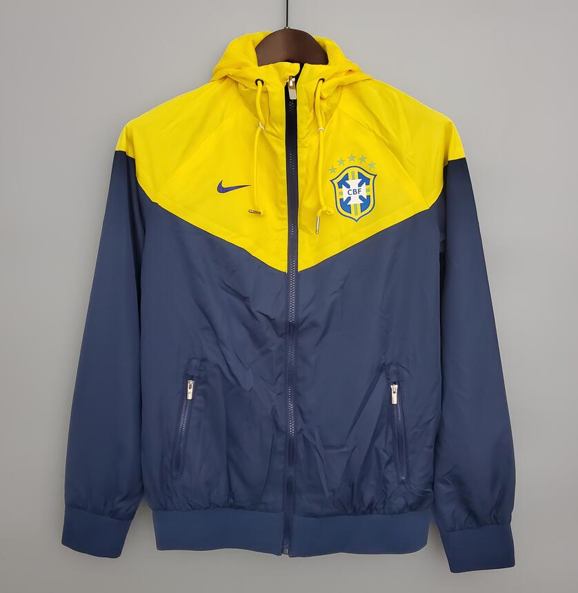 2021/22 Brazil Navy Yellow Windbreaker Hoodie Jacket